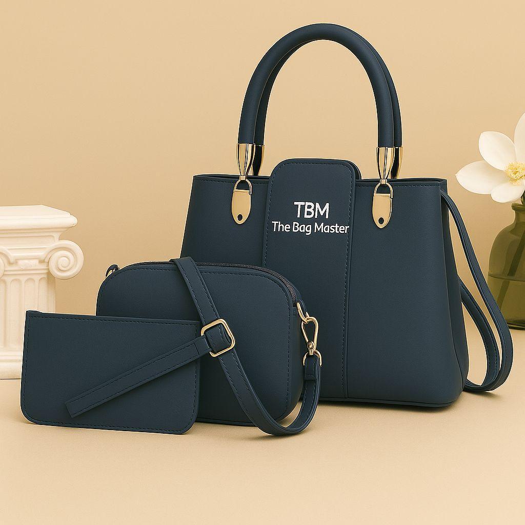 Maroon 3-Piece Rexine Handbag Set for Women