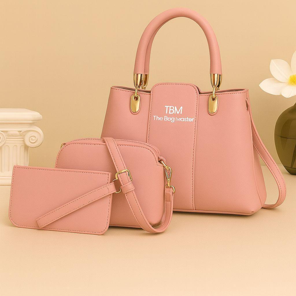 Maroon 3-Piece Rexine Handbag Set for Women