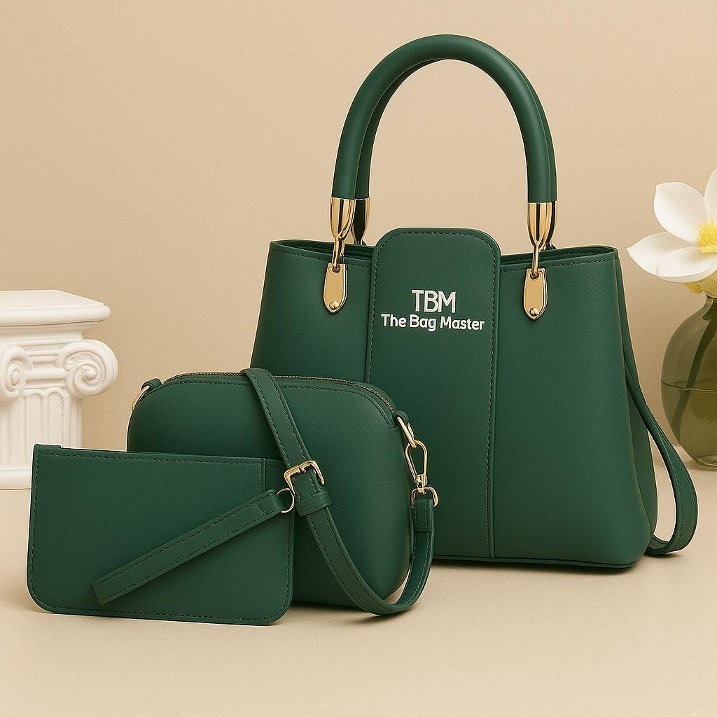 Maroon 3-Piece Rexine Handbag Set for Women