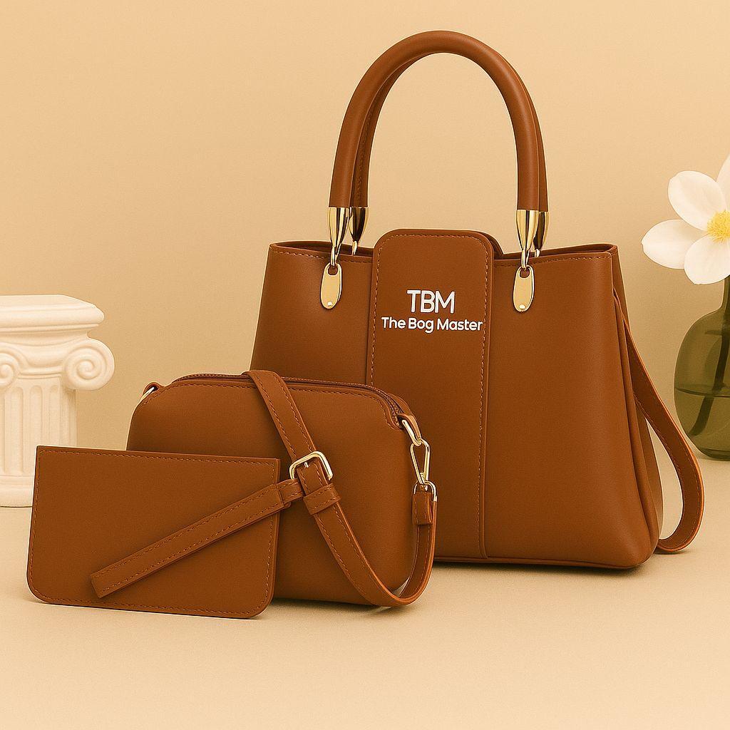 Maroon 3-Piece Rexine Handbag Set for Women