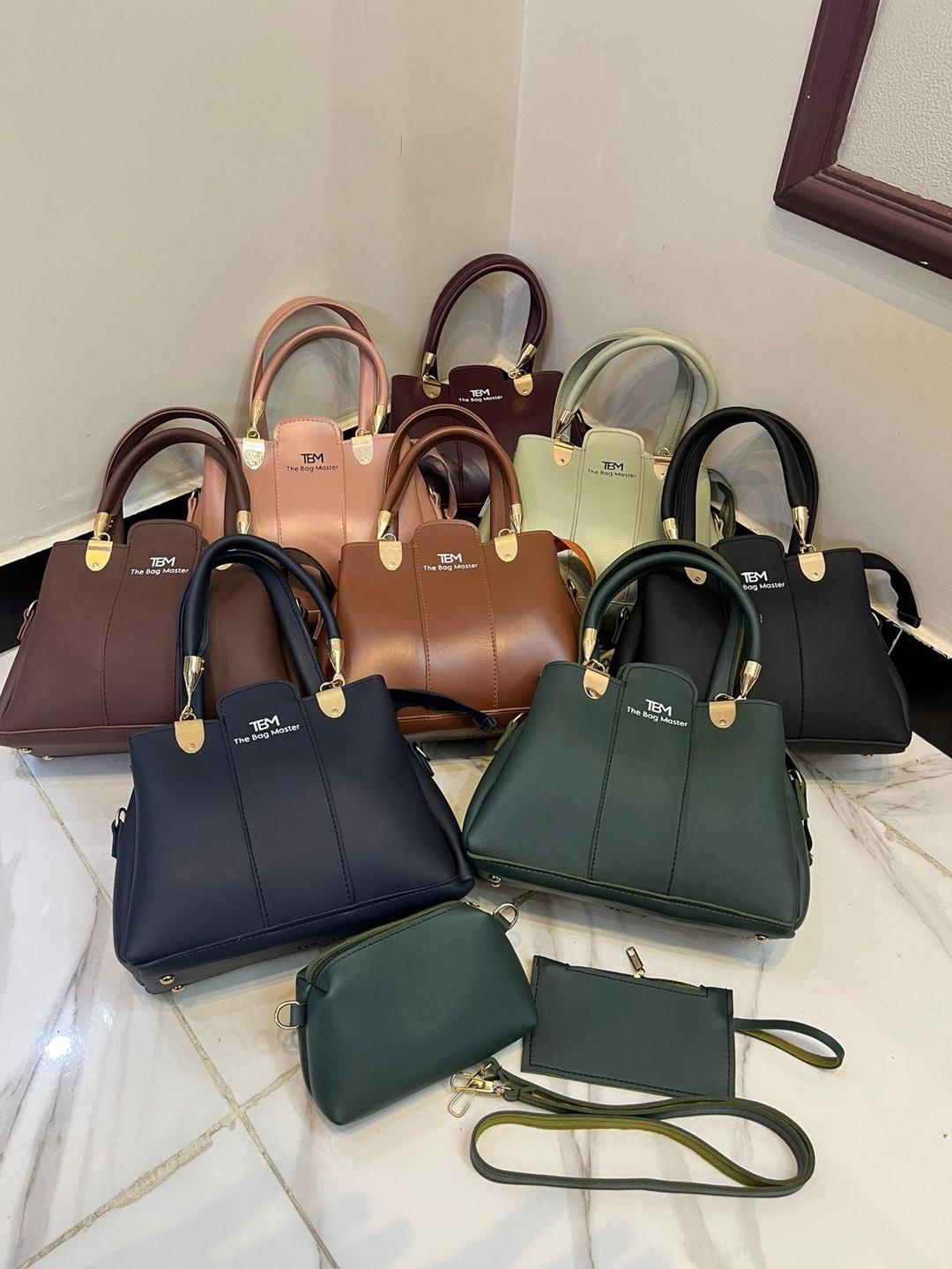 Maroon 3-Piece Rexine Handbag Set for Women